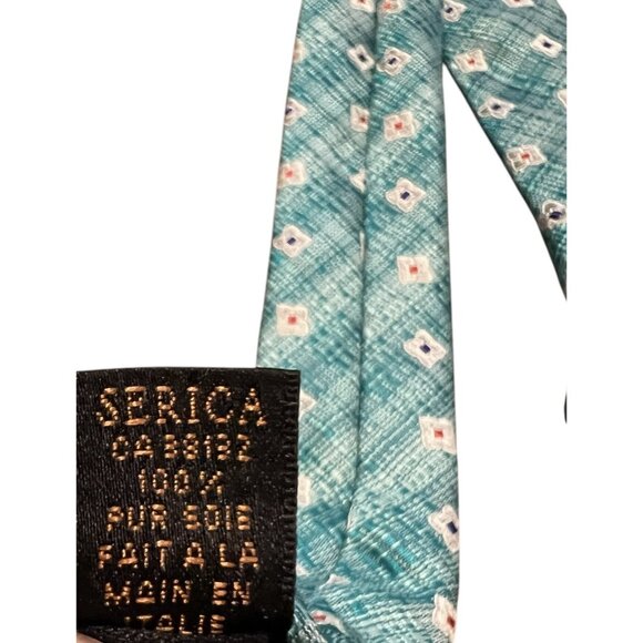 Men's SERICA Silk NECKTIE Tie HAND MADE IN Italy BLUE WHITE PINPOINT DECOR 3x59 - Picture 6 of 9